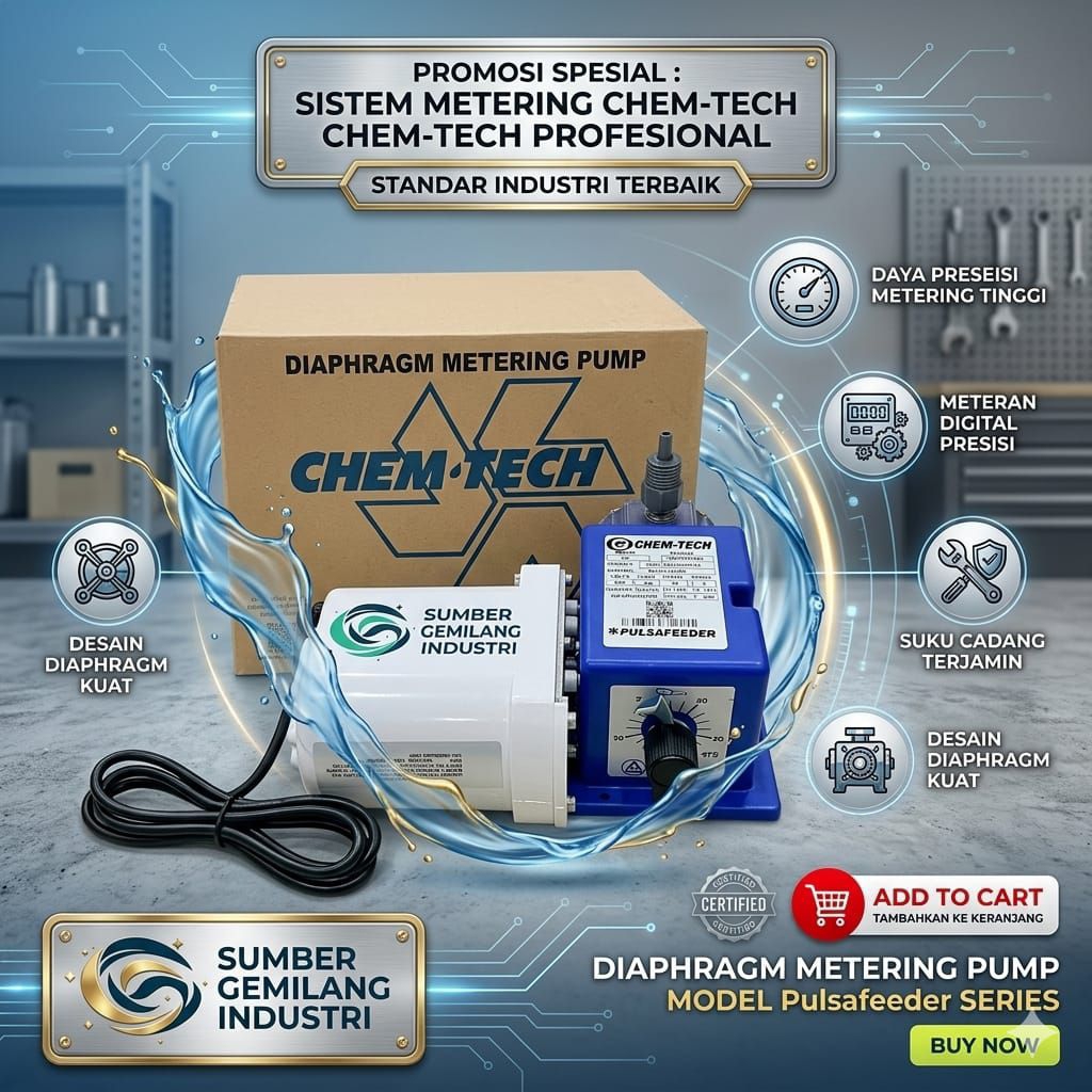 Chem Tech Dosing Pump PulsaFeeder Pompa Injeksi Cairan Kimia 100/7 Bar