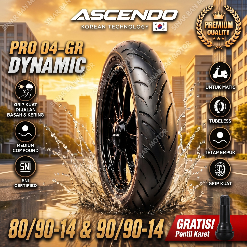 ASCENDO DYNAMIC | 80/90-14 & 90/90-14 | Ban Motor Tubeless Matic ring 14 | 100% Original SNI | Beat 