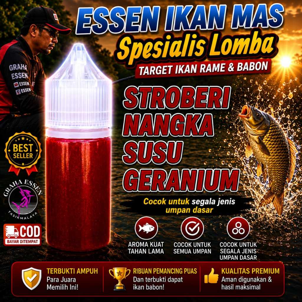 Essen Ikan Mas Stroberi Nangka Susu Geranium  umpan ikan mas terbukti ampuh
