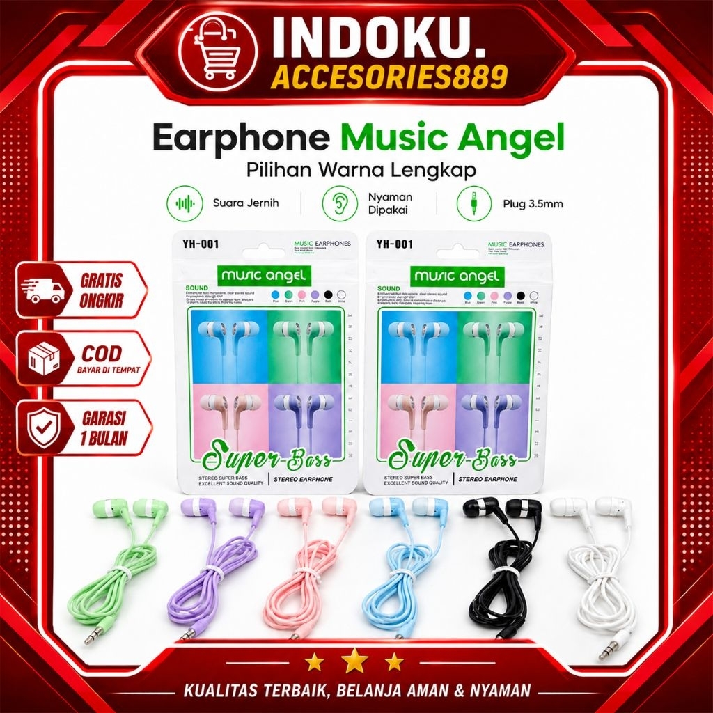 Headset Music Angel Macaron Original Warna Warni