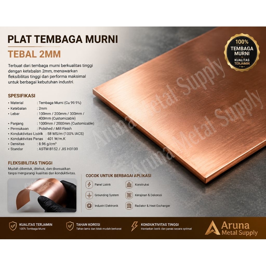 Plat tembaga tebal 2mm | Copper plate tembaga murni
