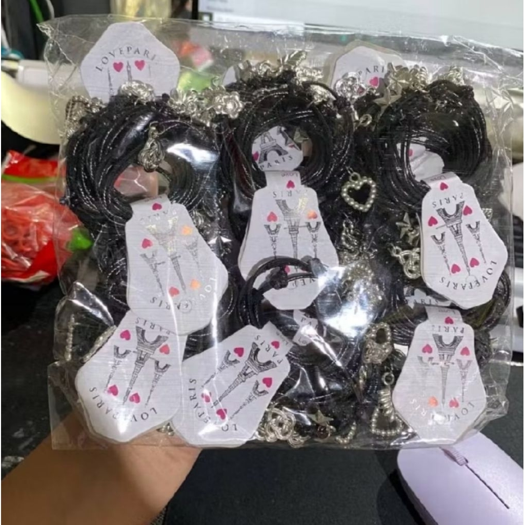 GROSIR 1 Bal Isi 144 Pcs Gelang Tali Korea Anak / Gelang  Korea Hitam Karakter Liontin Silver Lucu M