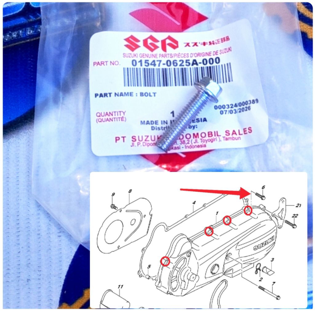 BAUT BAK CVT SUZUKI ADDRESS/ LETS/ NEX 1/ NEX 2 (1PC) 01547-0625A ORIGINAL SGP