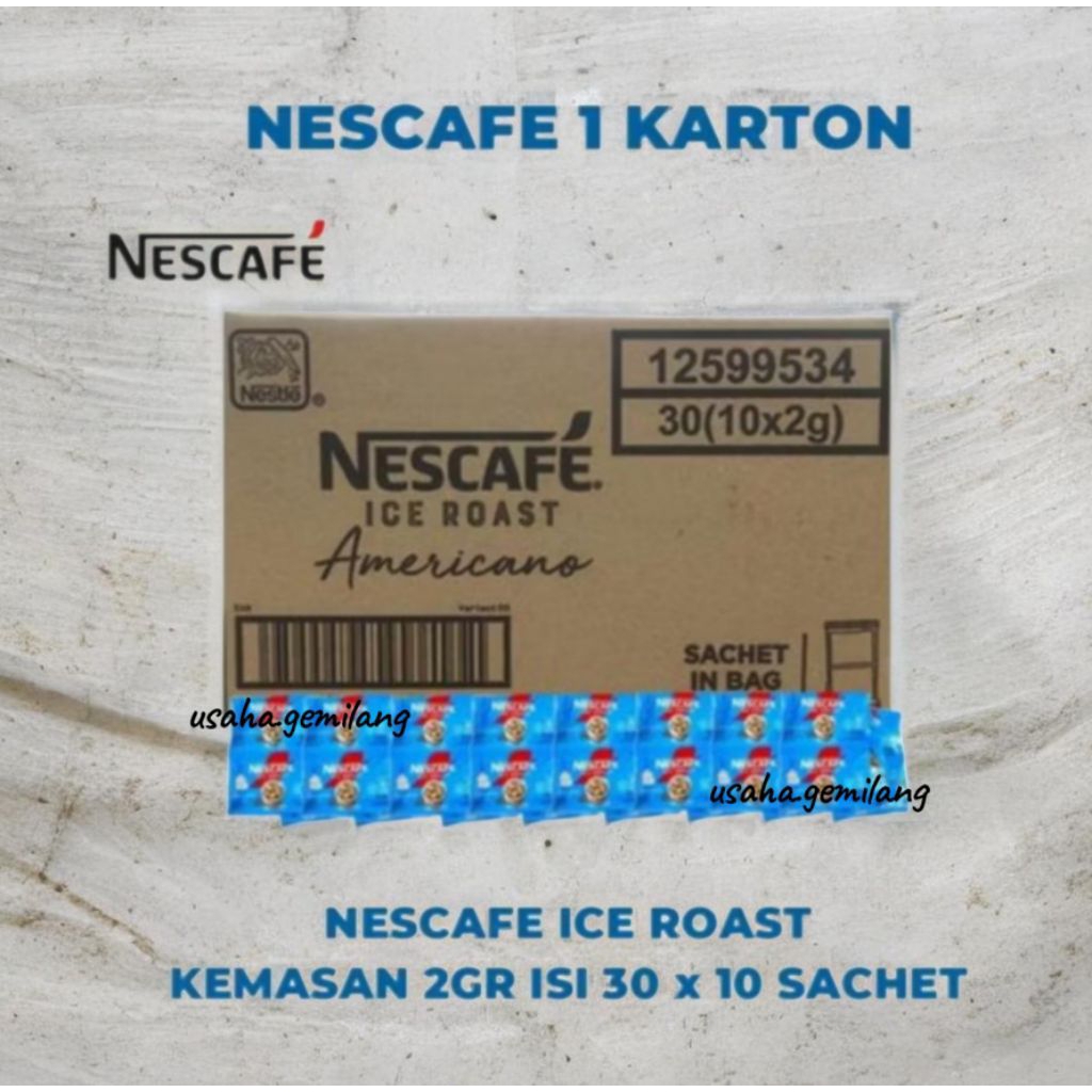 Nescafe ICE ROAST AMERICANO 2gr (1DUS: 30rcg x 10pcs) - Kopi Hitam Instan / Americano Coffee Nescafe