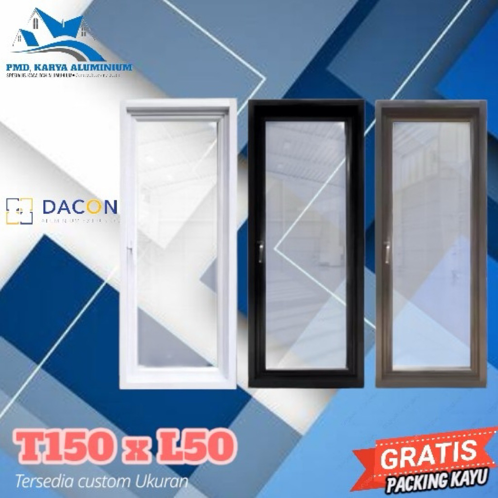 Kusen Jendela Aluminium Ukuran 150x50, 120x40, 120x50, 100x50 Free packing kayu
