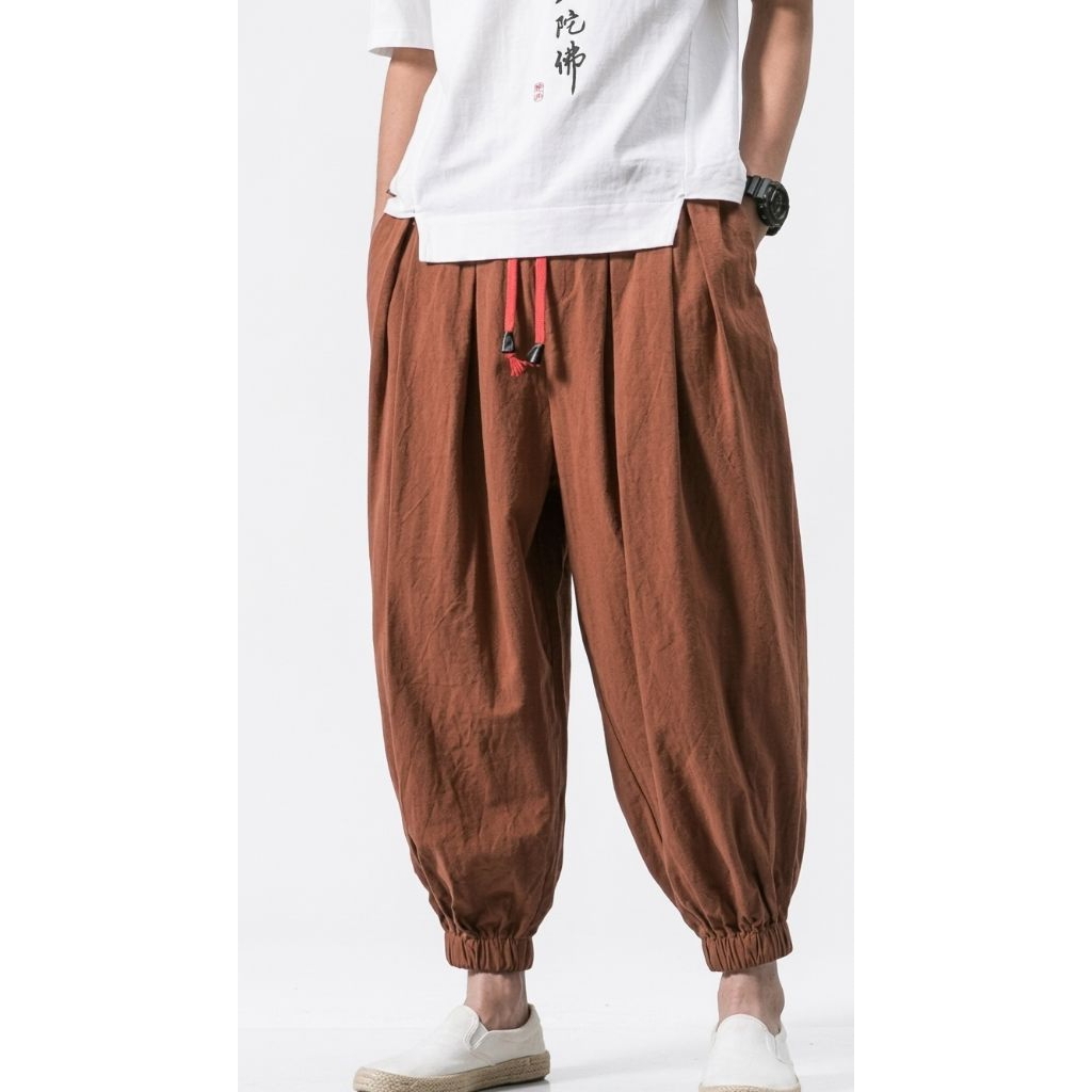 Celana Panjang Harem Bahan Linen Pria Wanita Korean Style Loose Aladin Pants Size M L XL XXL Tidak N