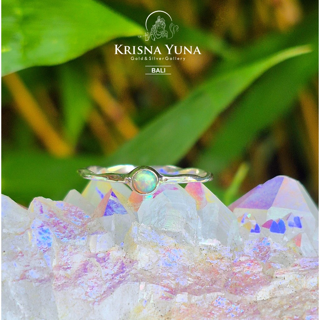 Natural Ethiopian White Opal Silver Ring