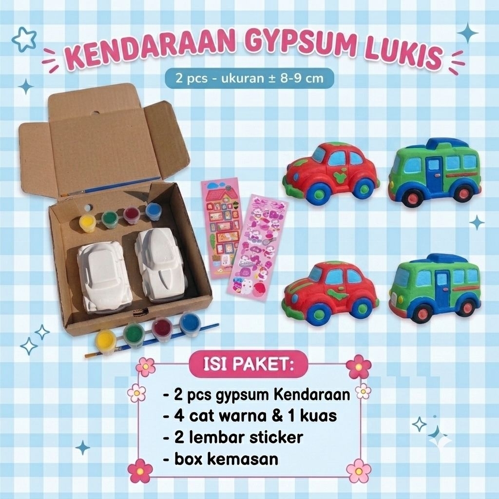 Set paket mewarnai patung gypsum tema mobil box kardus / hampers ulangtahun anak / mainan edukasi an