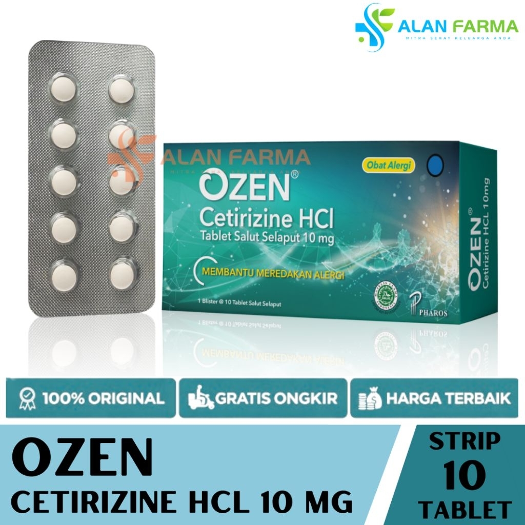 Ozen Tablet Strip isi 10 Tablet | Cetirizine Tablet | Redakan Alergi