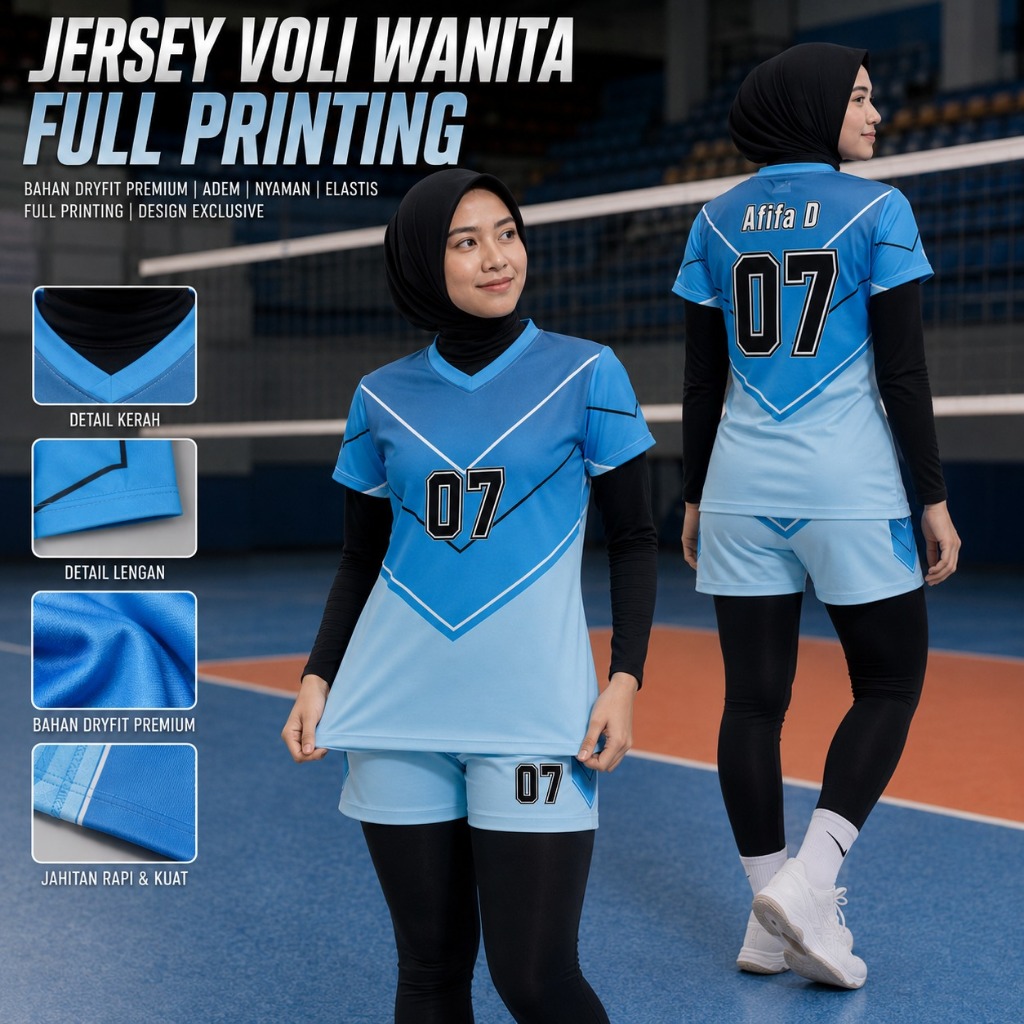 Jersey Voli Putri 001 Custom | Baju Voli Wanita Dry Fit Premium | Free Nama & Nomor | Full Printing