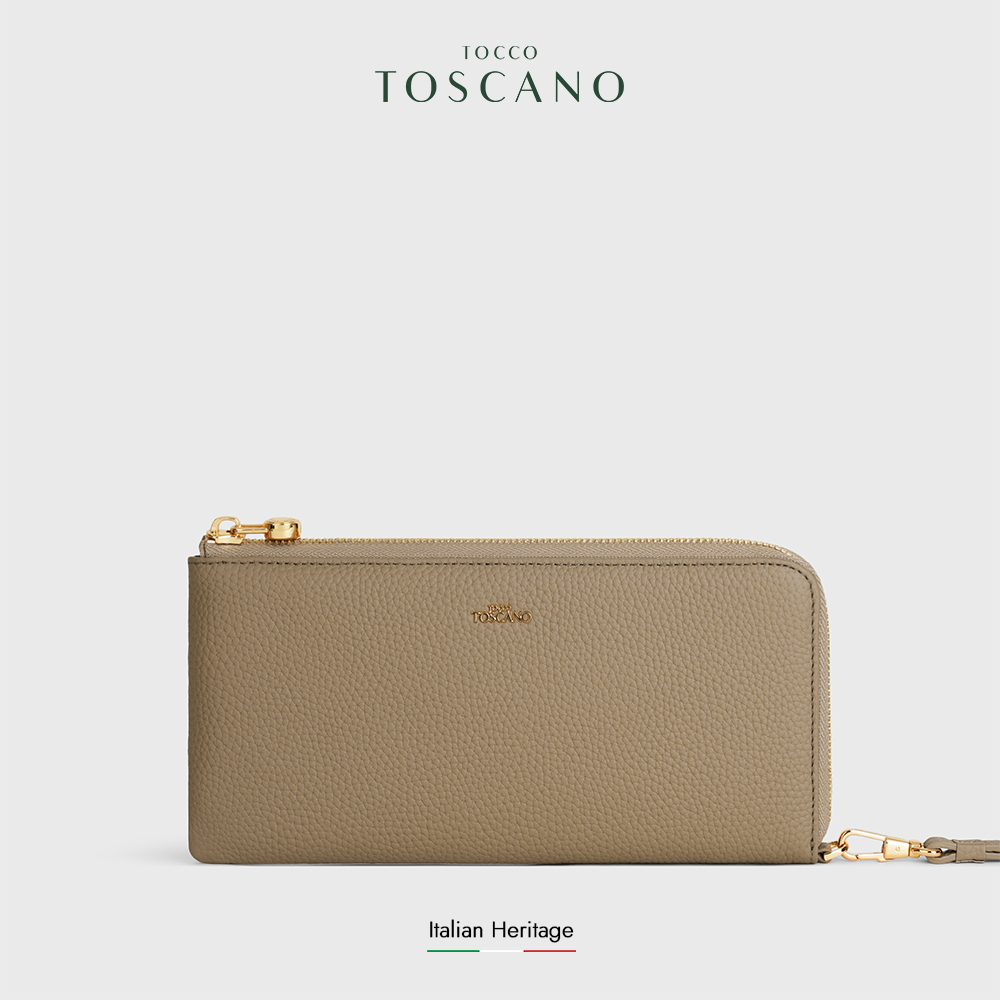 Tocco Toscano Aimee L-zip Wristlet Clutch - Dompet Wanita Kulit Sapi Asli (Taupe)