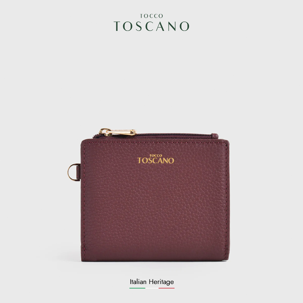 Tocco Toscano Aimee Bifold Wallet - Dompet Wanita Kulit Sapi Asli (Burgundy)