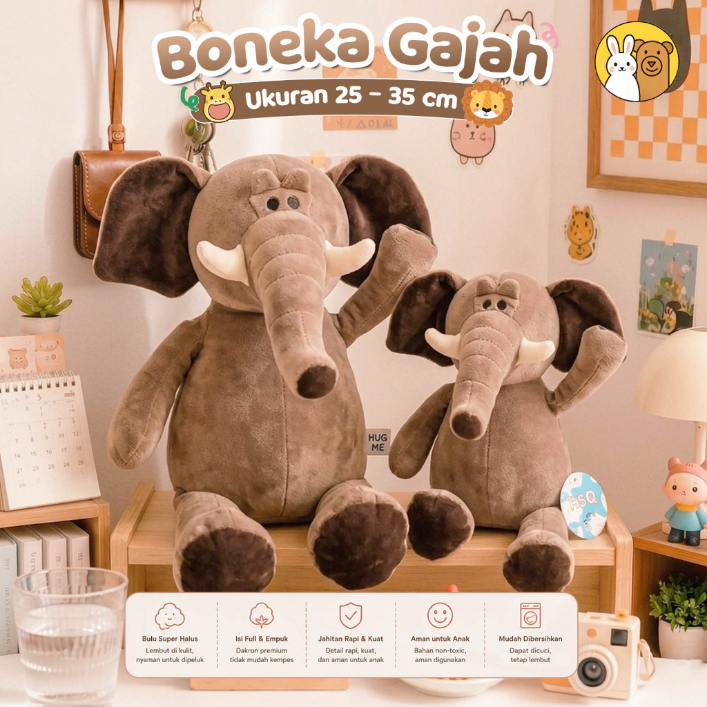 Boneka Harimau Singa Gajah Monkey Jerapah Nemo Penyu Ikan Hiu Kuda Plush Toy Realistis Kualitas Prem