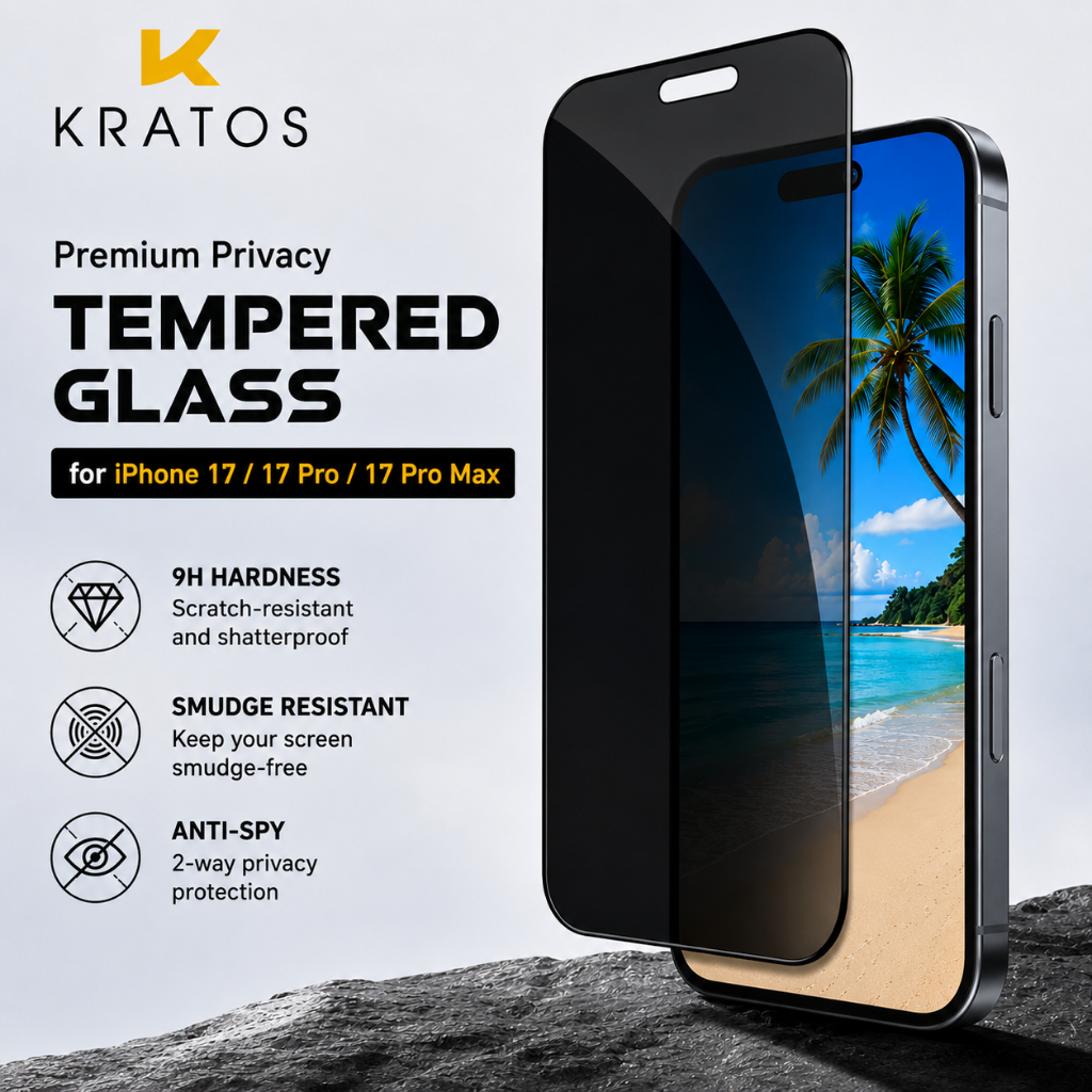 Kratos Premium Privacy Tempered Glasss 9H Smudge Resistant Anti Spy iPhone 17 / 17 Pro / 17 Pro Max