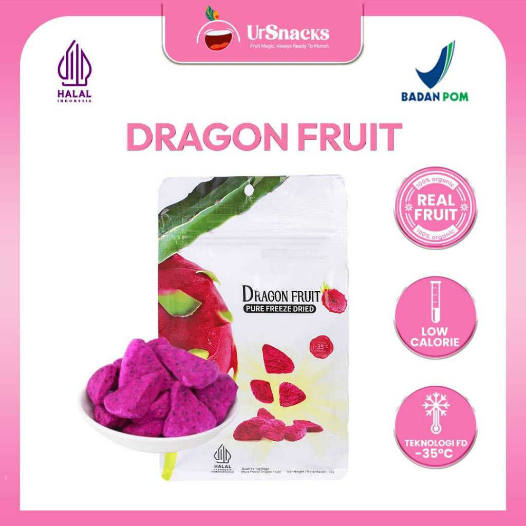 URSNACKS Freeze Dried Dragon Fruit 32 gr - Snack Cemilan Camilan Keripik Kripik Makanan Buah Naga Ke