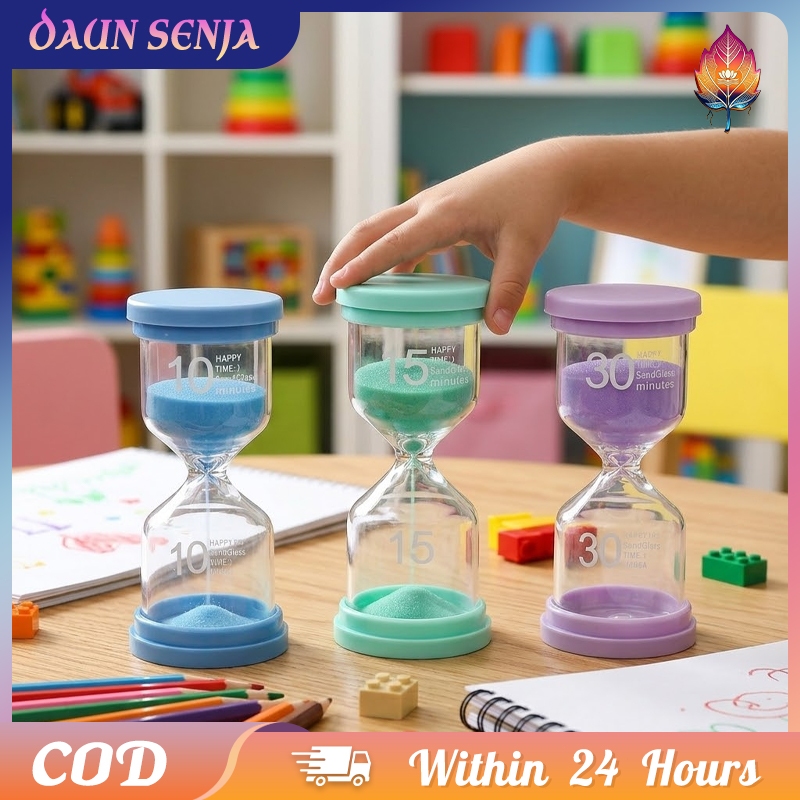Hour Glass Sand Clock Jam Pasir 30 Menit Alat Edukatif Belajar Anak Meja Sekolah Warna Hijau Ungu