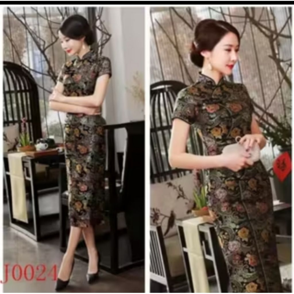 Qipao long dress imlek gaun perjamuan dress sangjit