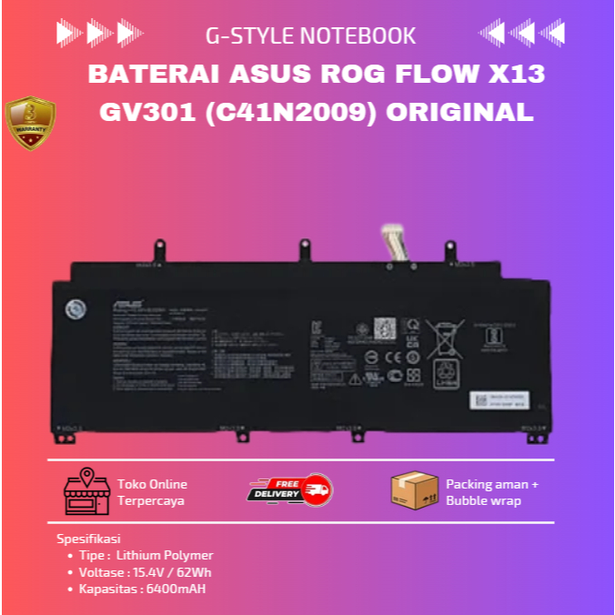 Baterai Laptop Asus ROG Flow X13 GV301 (C41N2009) ORIGINAL