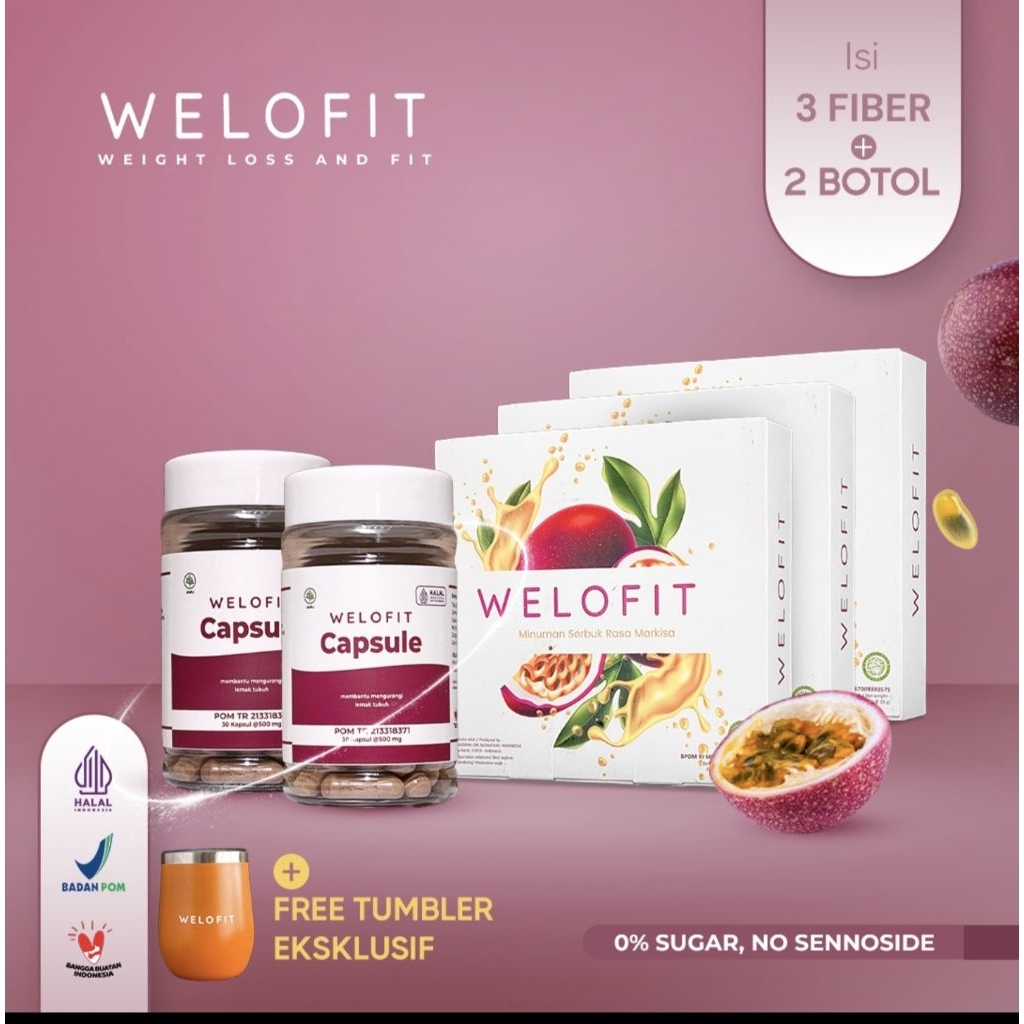 3 Box Welofit Fiber + 2 Botol Welofit Capsule + tumbler