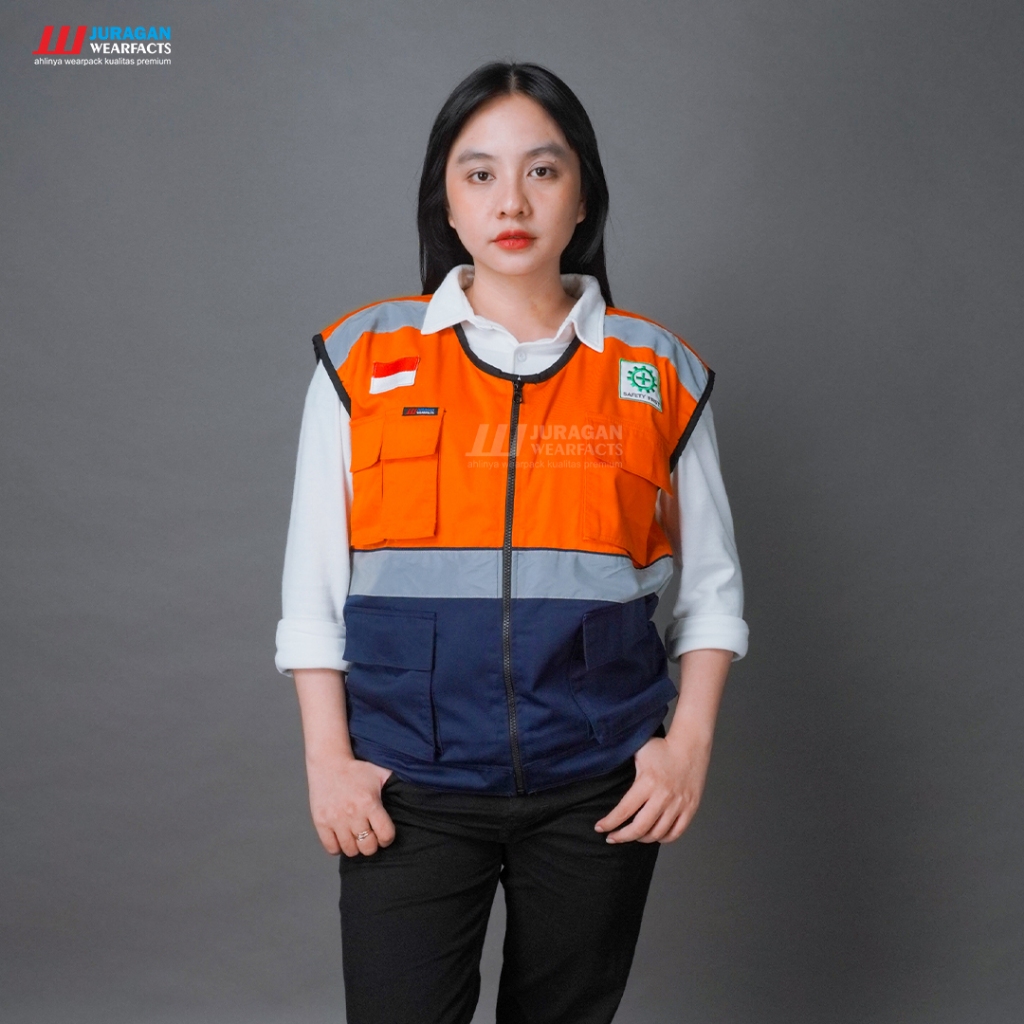 Juragan Wearfacts - Rompi K3 Warna Orange Kombinasi Biru Navy