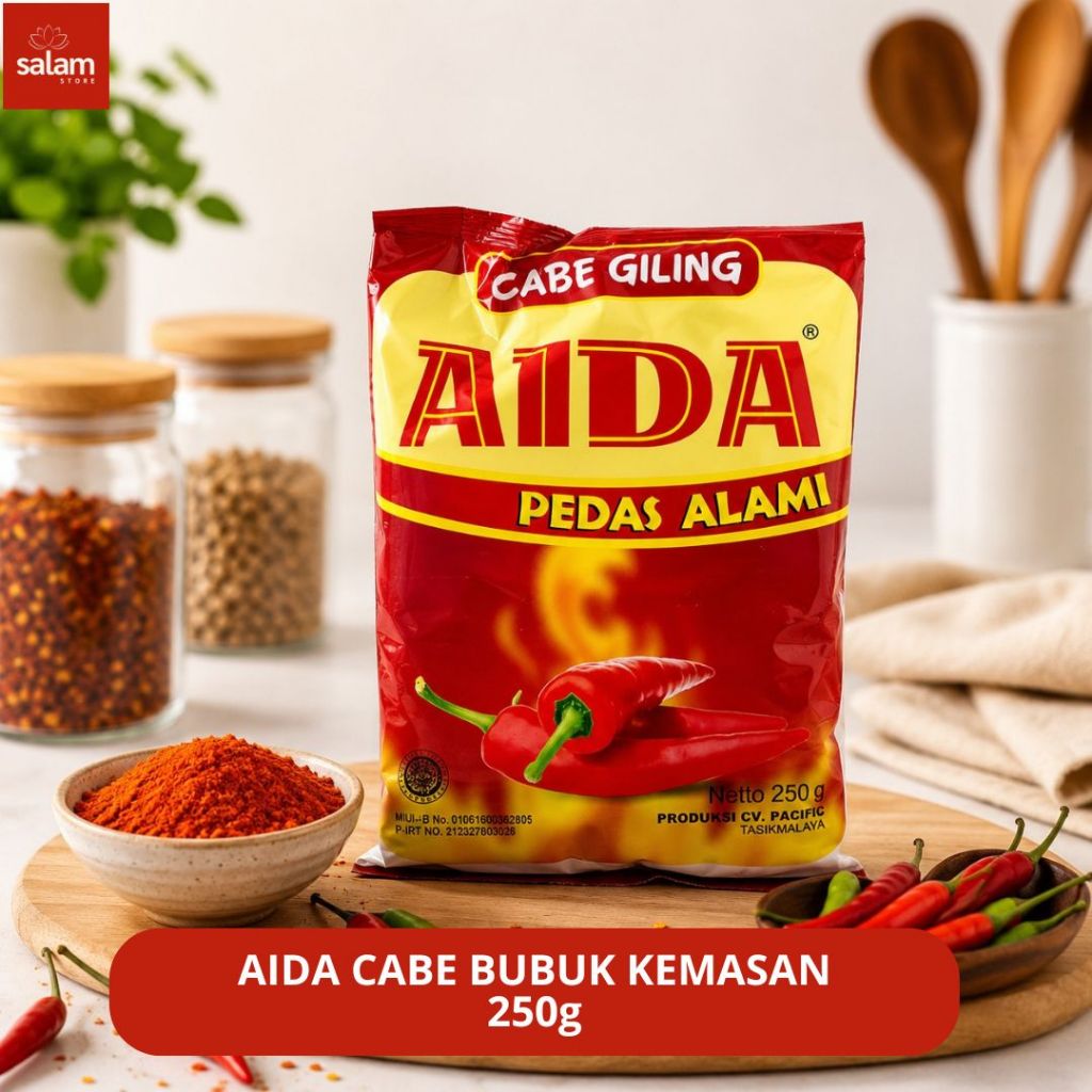 AIDA Cabe Giling 250gr | Cabe Bubuk Merah Halus | Cabai Giling Kering | Bumbu Masak Pedas Alami