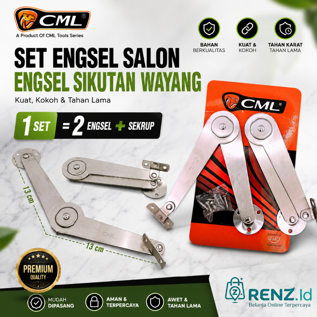 CAMELSet Engsel Salon / Engsel Sikutan Wayang CML Stainless Steel Lengkap dengan Sekrup