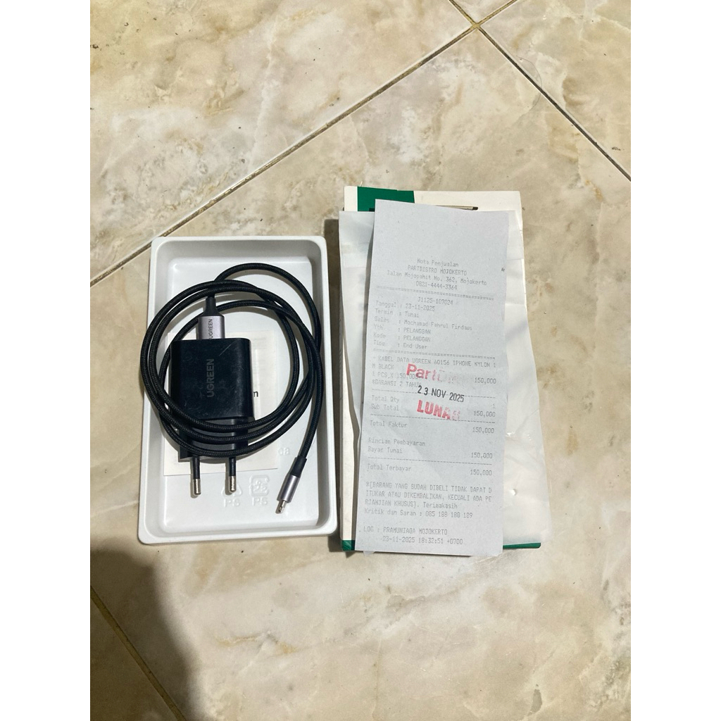 Ugreen Charger iPhone 18W Fast Charging Set Adaptor + Kabel Lightning Original Second Normal