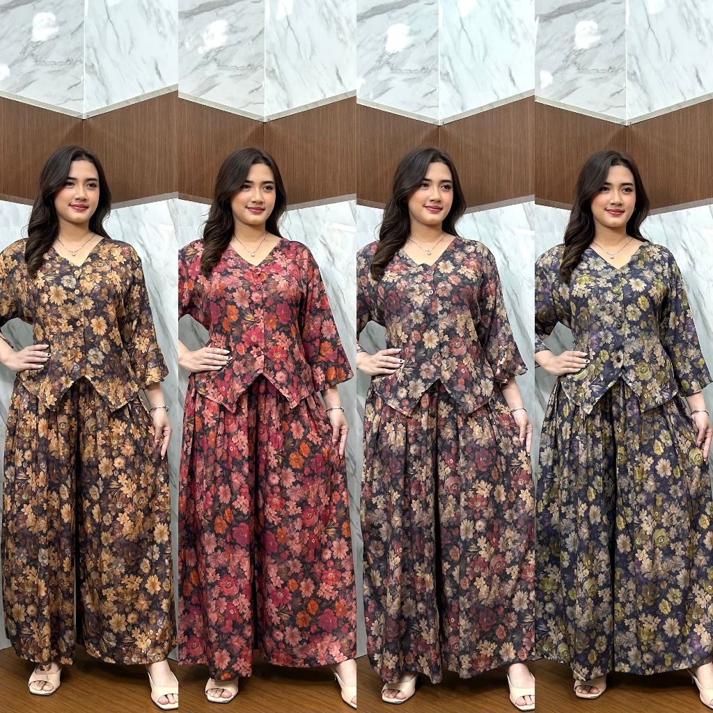 Andini Set Kulot Rayon Lebar || Setelan Bahan Rayon Celana Kulot Lebar