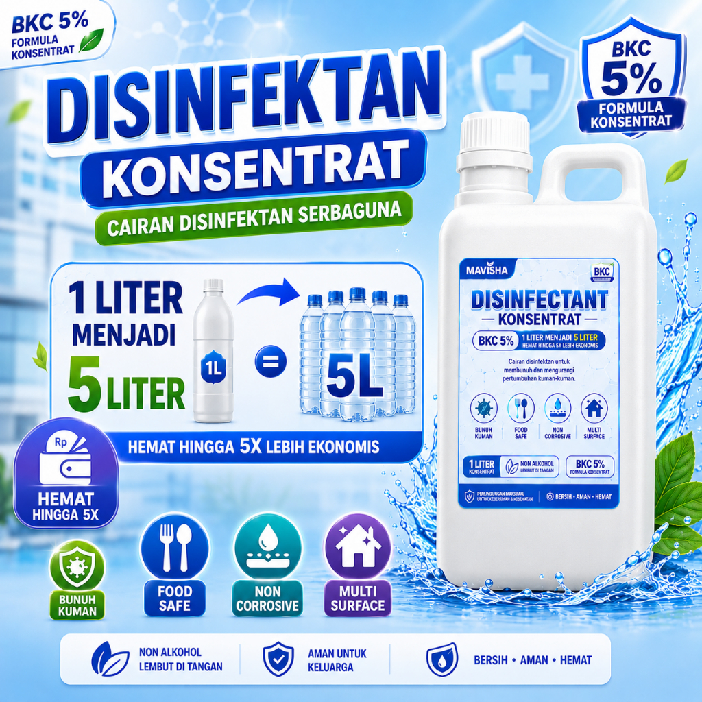 Disinfectant Antiseptik 1 Liter Cairan Desinfektan Konsentrat BKC 5% 1L menjadi 5L