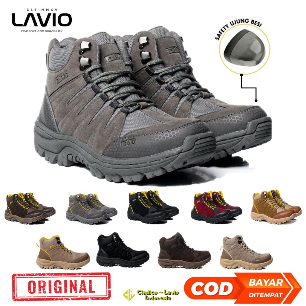 Sepatu Safety Boots Pria Anti Slip Full Jahit Sekeliling Dengan Pelindung Besi Lavio Exo High