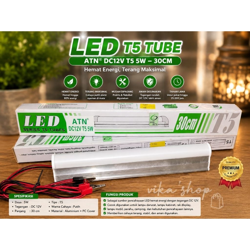 Lampu T5 LED DC 12V 5w ATN