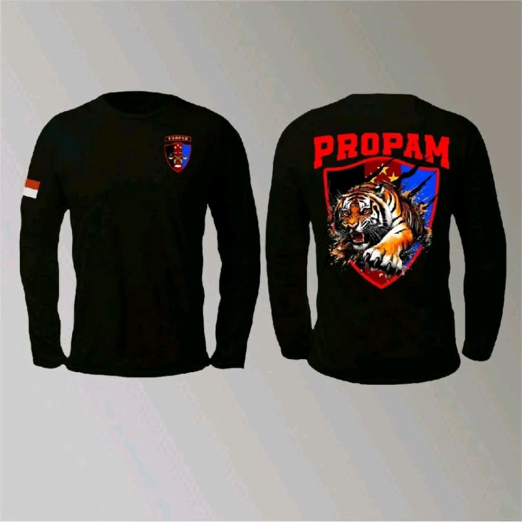 KAOS LENGAN PANJANG PROPAM MOTIF MACAN CAKAR TULISAN MERAH