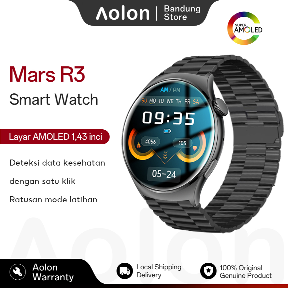 AOLON Mars R3 Smartwatch Running Pace | Layar Amoled | Aod | Casing Logam | Wallpaper Kustom | Pangg