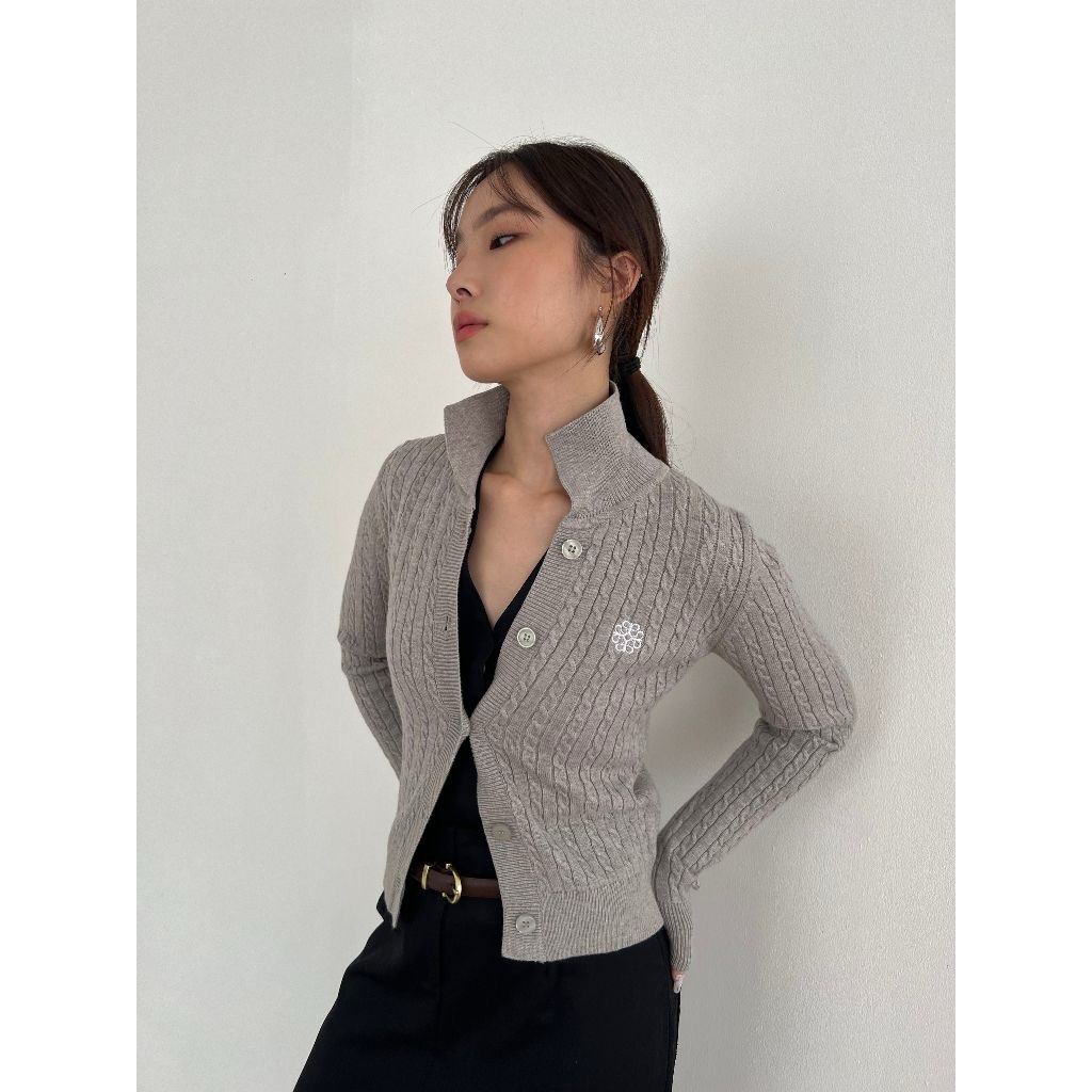 Amygo Store - Anagram Cable Knit Cardigan - Grey