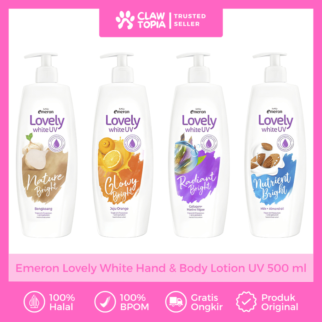 Emeron Lovely White Hand & Body Lotion UV All Varian Pump Handbody Pemutih Pencerah Badan Wangi Taha