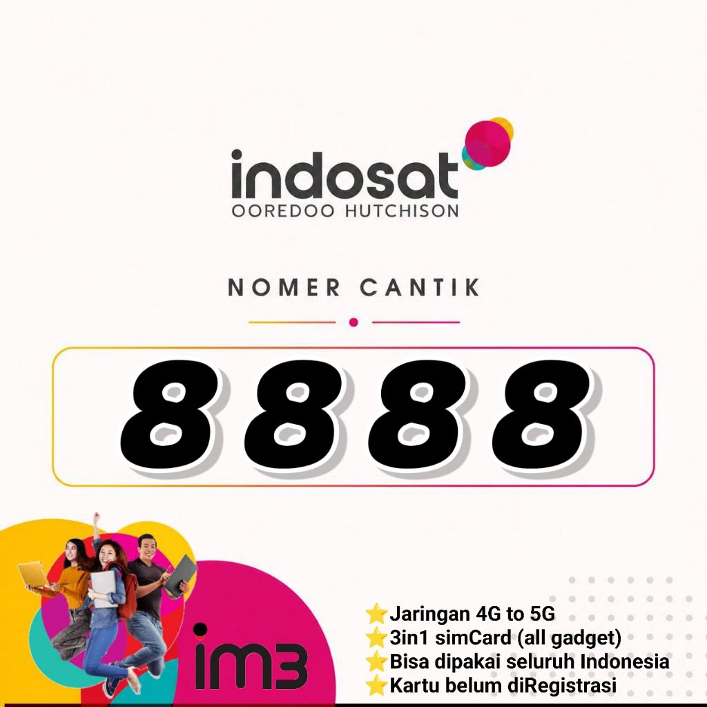 perdana indosat 8888 Nomor Cantik im3 kwartet 4G