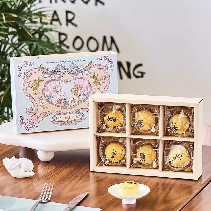 Dus Kotak Mooncake Motif Kelinci Sekat 6 Box Packaging Kue Bulan 3D Kardus Kue Bulan