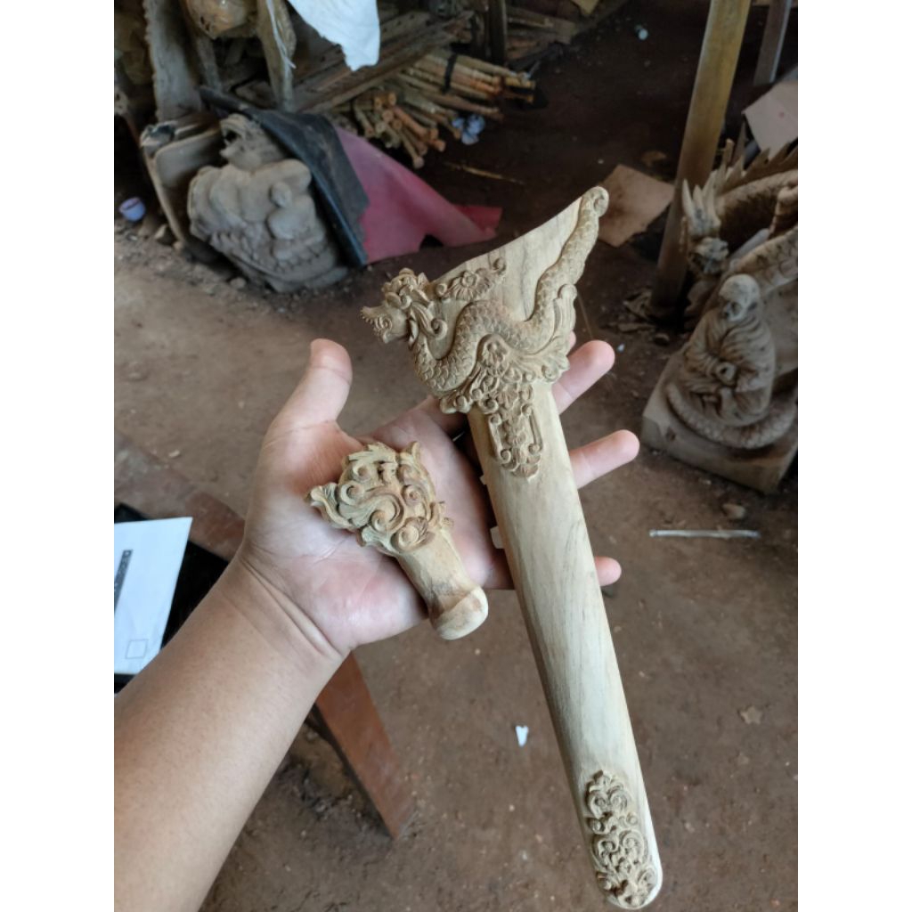 Set Warangka Keris Ukir Naga Mewah Plus Hulu Gagang Kayu Jati Premium - Sarung Keris Ladrang Solo Jo