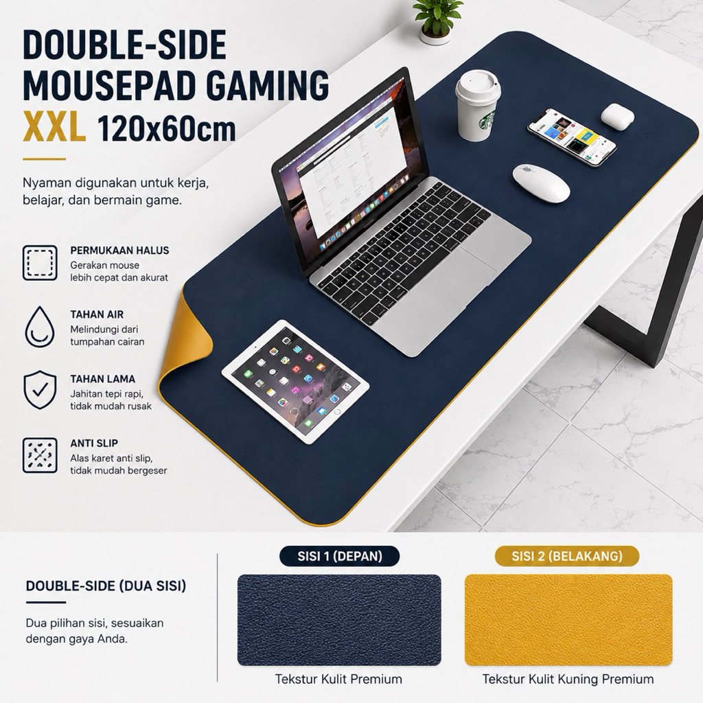 Bantalan Mouse Kulit 120x60cm Alas Meja Mousepad Dua Sisi