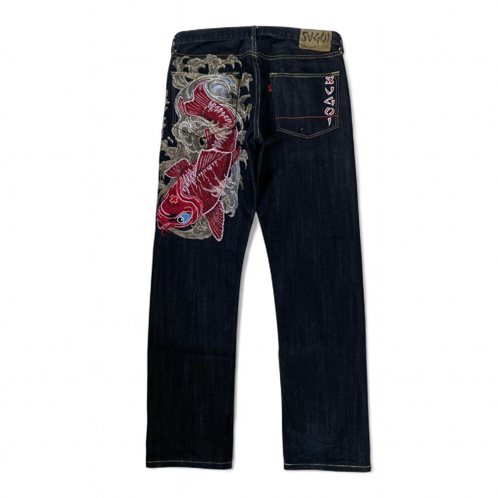 SUGO1 EMBROIDERED KOI FISH JAPANESE DENIM JEANS W36