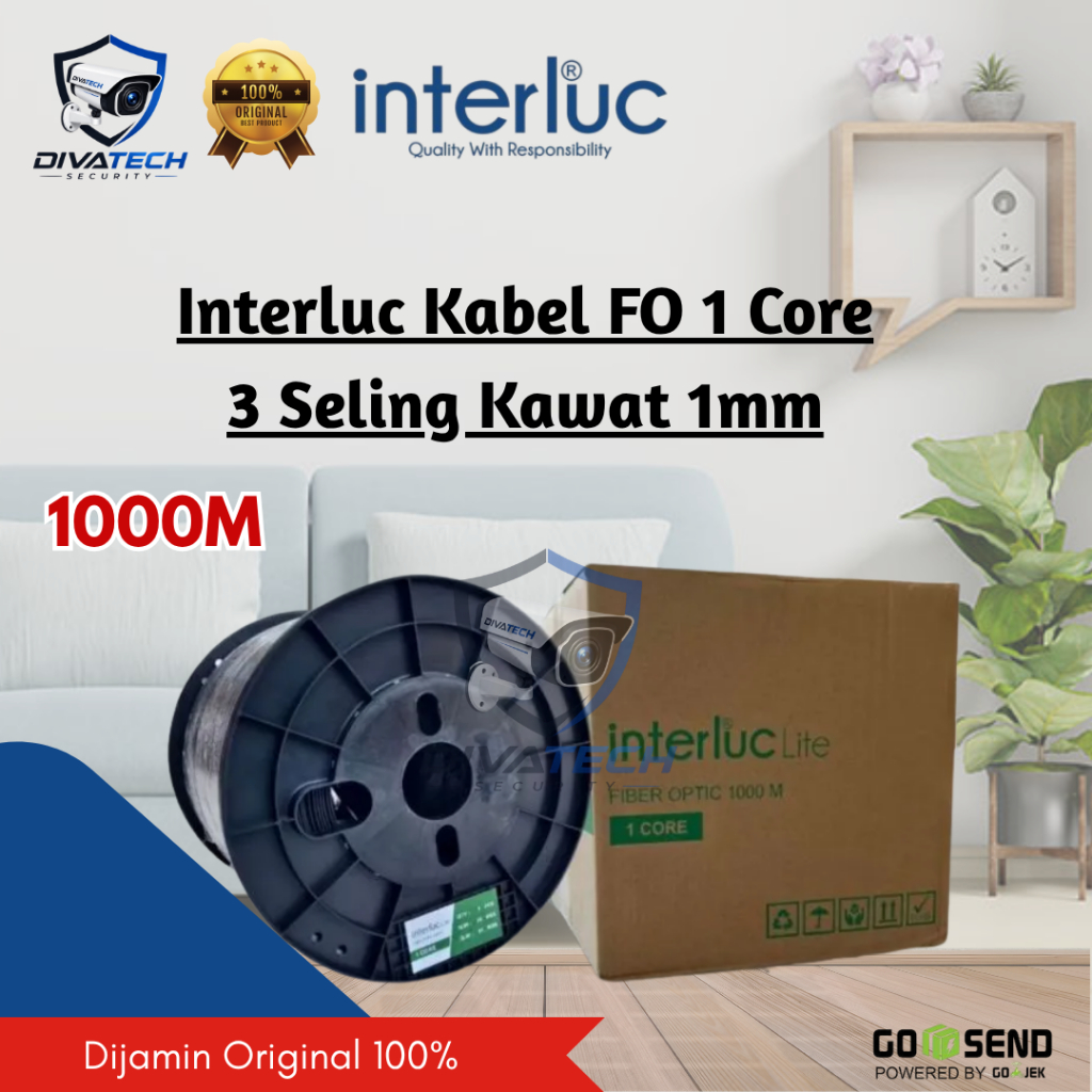 Interluc kabel fo 1 core 3 seling  kawat 1mm 1 roll Fo dropcore 1000m/roll Kabel fiber optic best pr