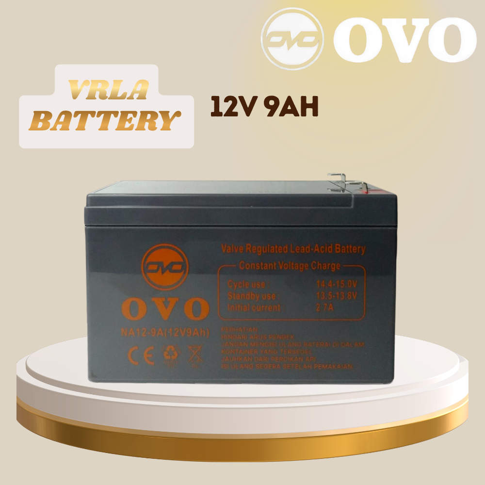 OVO Baterai VRLA 12V 9 Ah - Baterai Aki 12V 9Ah Baterai Panel Surya