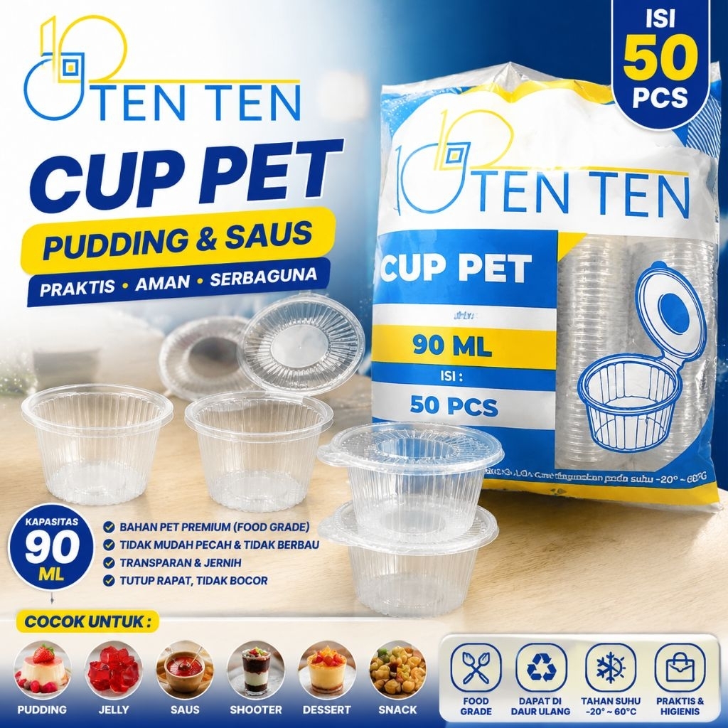 [JJP] cup pet ten ten pudding Dan sauce / cup pudding 90ml / cup pudding tebal /mika pudding
