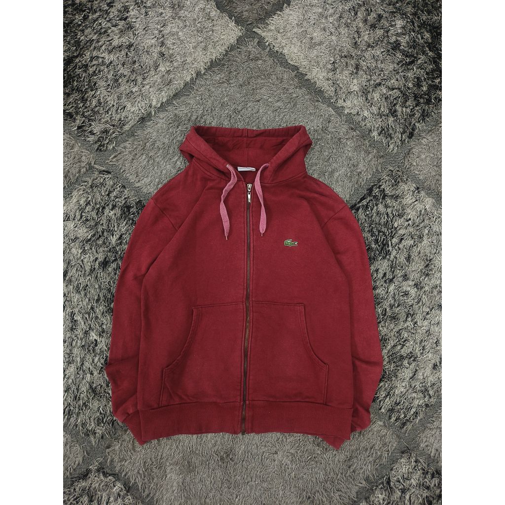 Hoodie Zipper Lacoste red maroon
