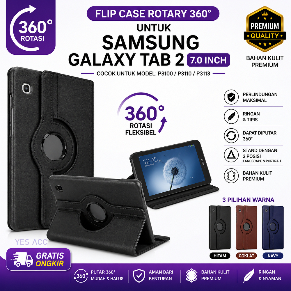 Case Samsung Galaxy Tab 2 7.0 Inch P3100 P3110 GT-P3100 Rotary 360 Flip Cover Leather Stand