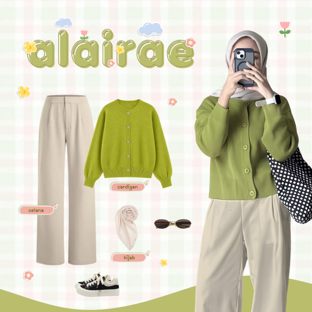 Oneset Wanita (Cardigan Avocado, Celana, Hijab) Setelan 3 in 1 OOTD Kekinian Outfit Casual One Set C