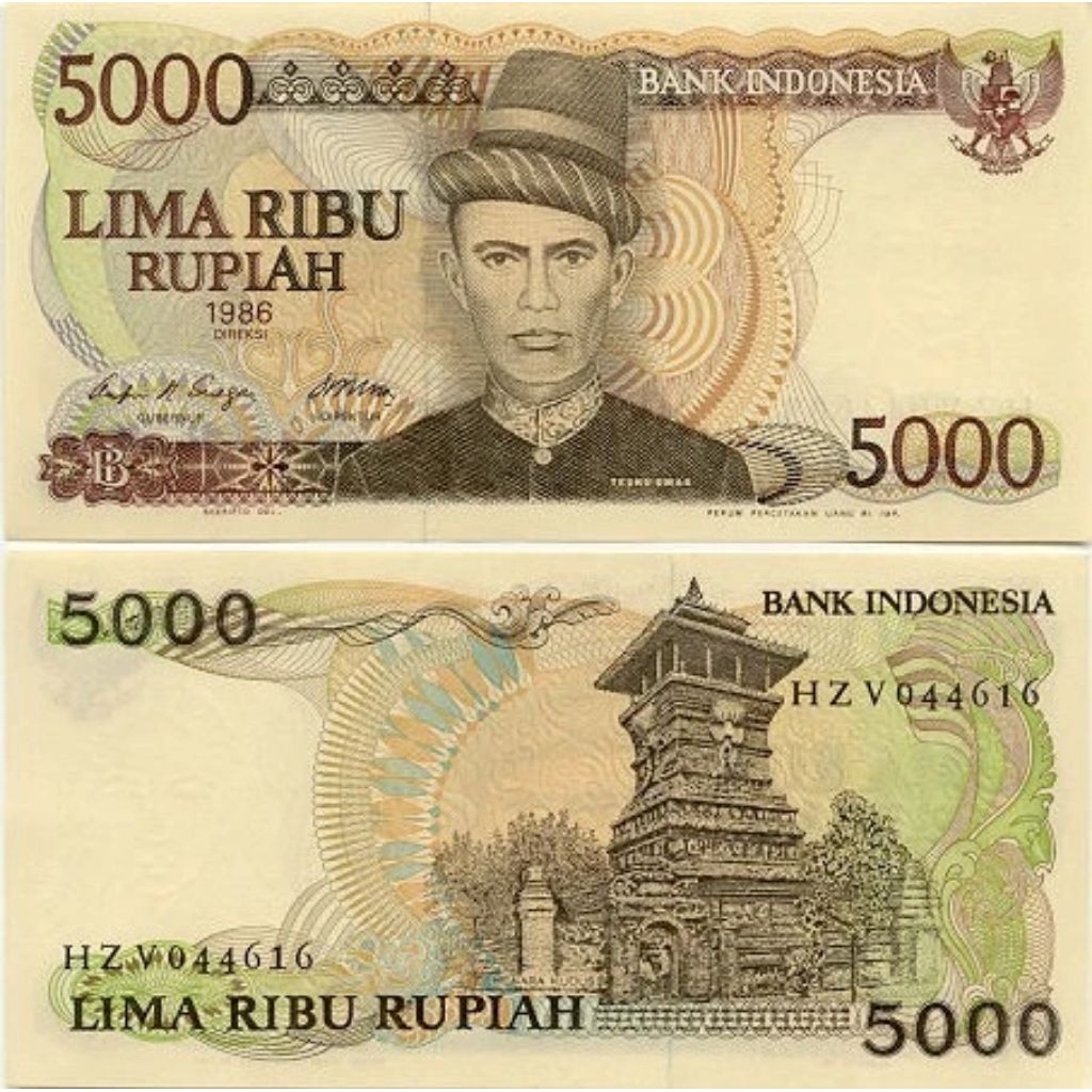 Uang Kuno 5000 Rupiah Teuku Umar 1986 UNC/GRESS/BARU