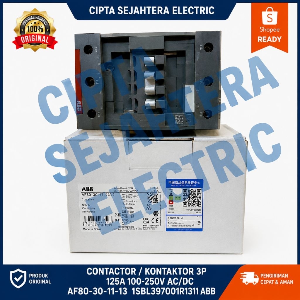Contactor / kontaktor 3P 125A 100-250V AC/DC AF80-30-11-13 1SBL397001R1311 ABB