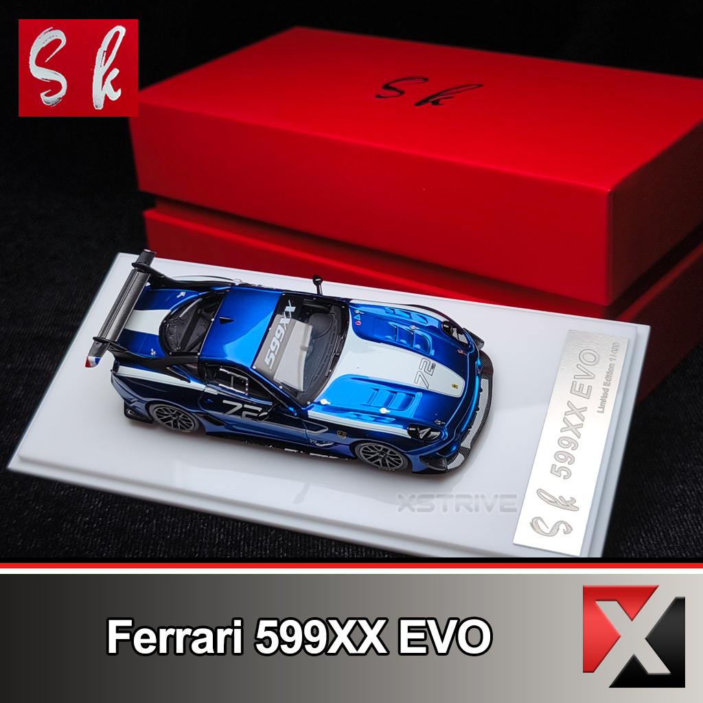 SK Model 1:64 Ferrari 599XX EVO #72 Metallic Blue Rolling Wheel with Decals