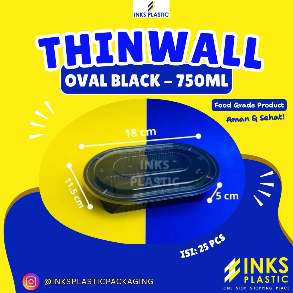 THINWALL 750 ML OVAL PERSEGI RECTANGLE BLACK HITAM 750ML (25 PCS)